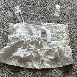 Jonathan Simkhai White Ruffle Tie-Front Camisole